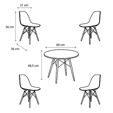Conjunto mesa y 4 sillas eames de niño | Importclub