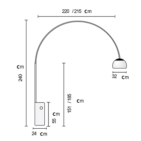 Lámpara de Pie Arco Metal Base de Mármol