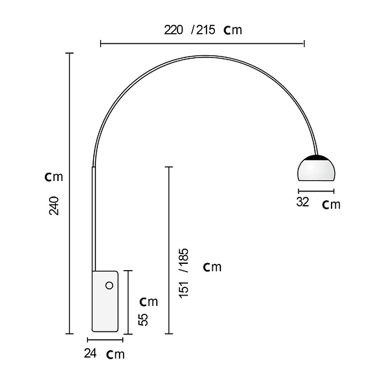 Lámpara de Pie Arco Metal Base de Mármol