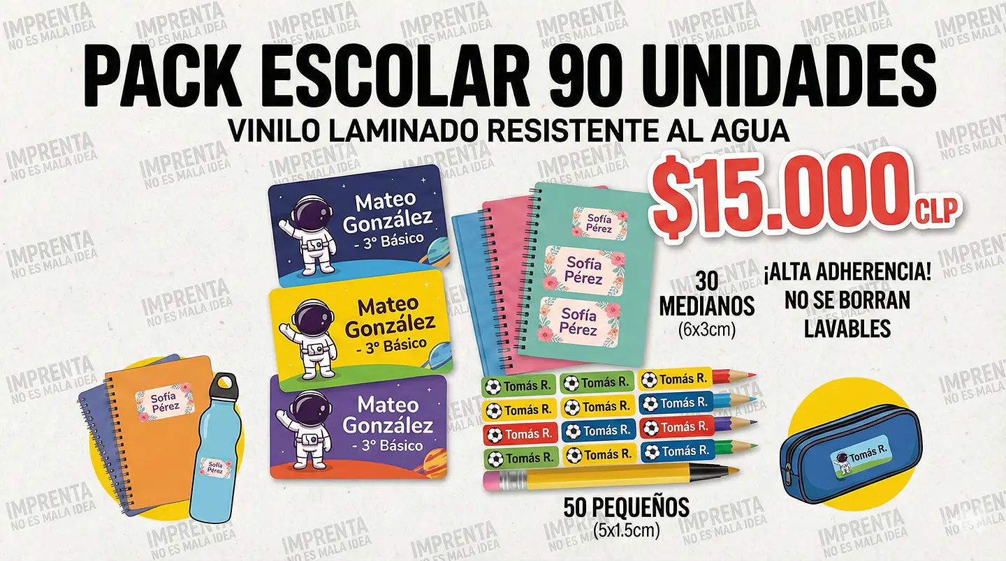 90 Etiquetas Escolares Vinilo - Laminado Resistente Al Agua 1