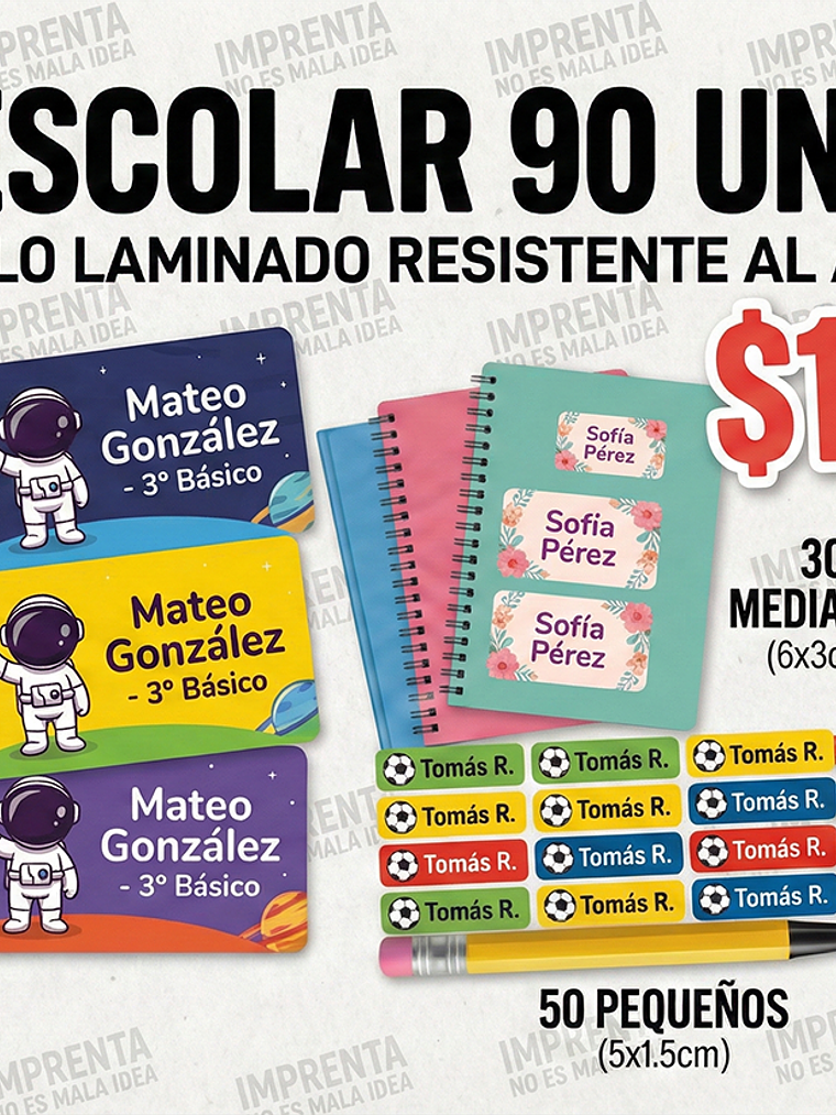 90 Etiquetas Escolares Vinilo - Laminado Resistente Al Agua 1