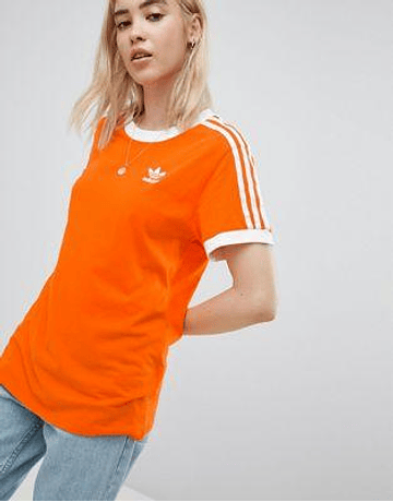 Adidas Originals 3 Stripe Ringer T-Shirt In Orange