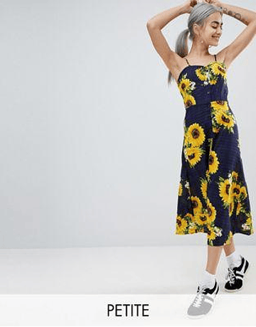 Parisian Petite Sunflower Print Midi Dress With Button Front