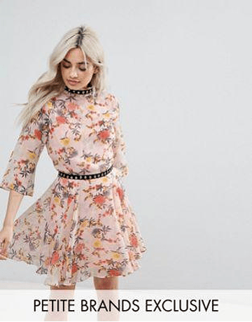 Glamorous Petite Allover Floral Ruffle Mini Dress With Hardware Trim Detail