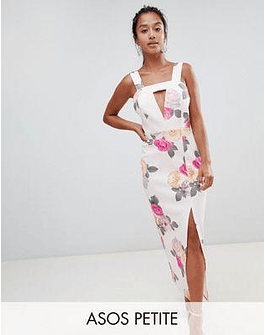 DESIGN Petite Cut Out square neck maxi in floral print dress