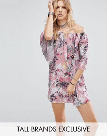 White Cove Tall Off Shoulder Allover Printed Smock Dress
