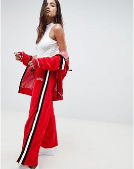 Criminal Damage wide leg velour track pants with side stripe