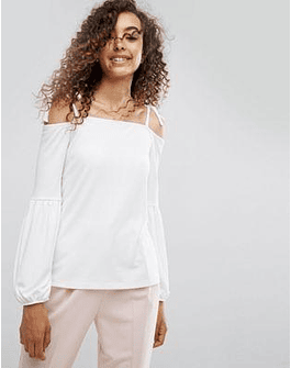 Top in Crepe with Off Shoulder and Pretty Bell Sleeve