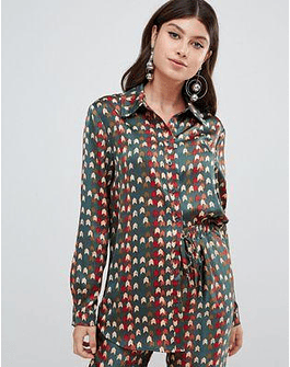 PrettyLittleThing satin oversized shirt in chevron print