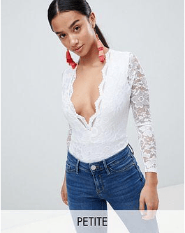 Boohoo Petite Lace Plunge Bodysuit