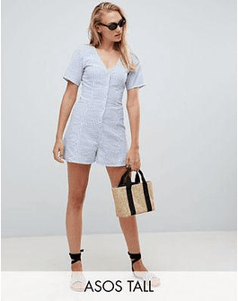 DESIGN Tall Swing Romper With Button Detail In Stripe