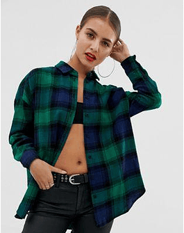DESIGN boyfriend shirt in green and navy check