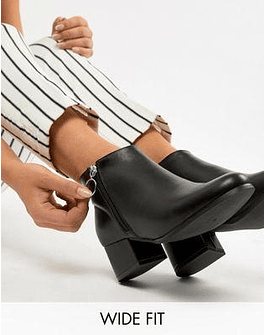 London Rebel Wide Fit Side Zip Heeled Ankle Boots