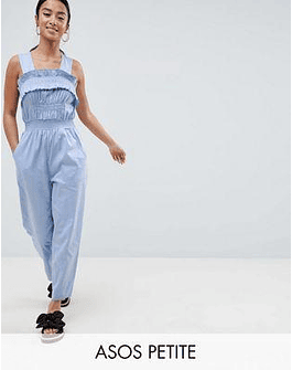 DESIGN Petite Ruched Waist Jumpsuit With Top Stitch Detail