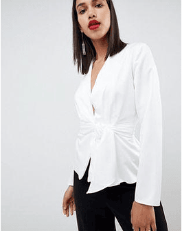 DESIGN satin wrap top with tie waist detail