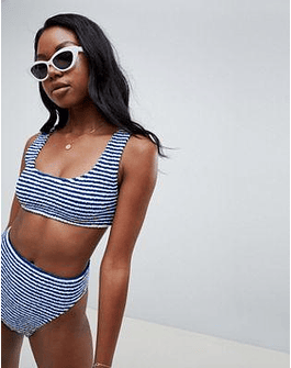 DESIGN Mix And Match Stripe Crinkle High Leg High Waist Bikini Bottom