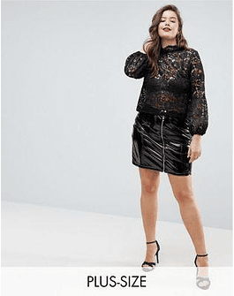 NaaNaa Plus High Shine Mini Skirt With Biker Details