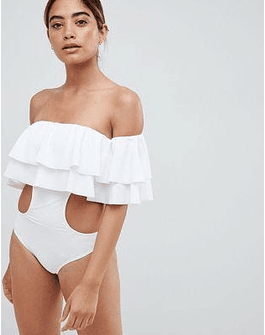 Lipsy Cut Out Swimsuit With Ruffles