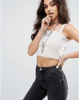 Missguided Button Front Lace Detail Crop