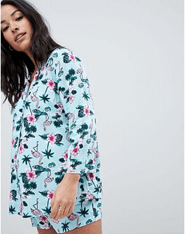DESIGN Maternity Flamingo Conversational Short Pajama Set In 100% Modal