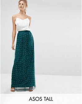 TALL Faux Pearl Embellished Tulle Maxi Skirt