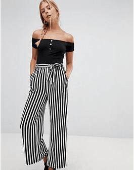 Parisian stripe wide leg pants with tie waist