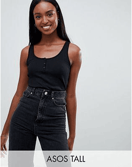 DESIGN Tall button tank in rib in black