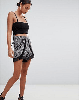 Missguided scarf print fringe shorts