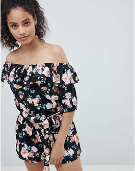 Rock & Religion Off Shoulder 3/4 Sleeve Floral Print Romper