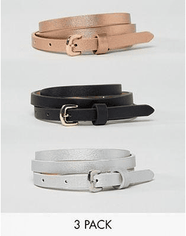3 Pack Metallic Waist And Hip Belts