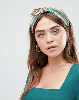 Orelia pink and green stripe bow headband