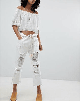 One Teaspoon Festival Hooligans Low Waist Relaxed Straight Leg Jean with Rips