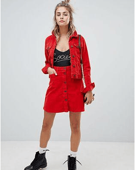 Noisy May corduroy button through skirt