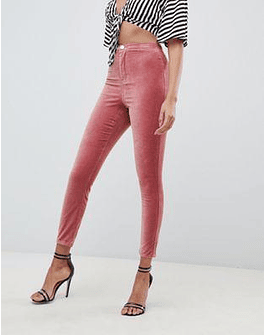DESIGN Rivington high waisted velvet jegging in blush pink