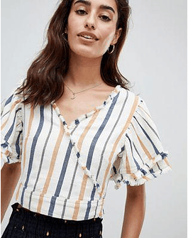 River Island Wrap Front Multi Stripe Crop Top