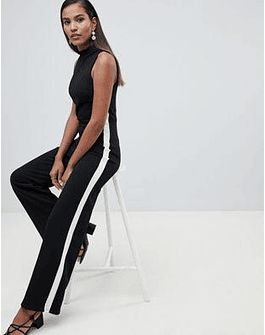 Miss Selfridge side stripe high neck jumpsuit