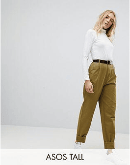 DESIGN Tall curved seam tapered casual pants with belt