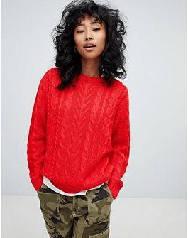 Pull&Bear cable knitted sweater in red