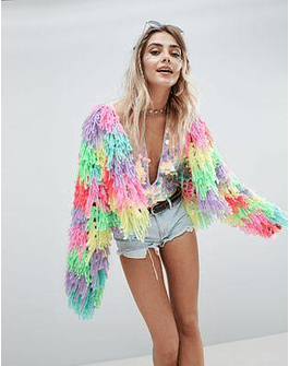 PrettyLittleThing Multi Colored Shaggy Cardigan