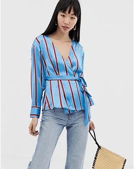 DESIGN wrap top in stripe two-piece