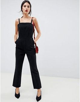 DESIGN denim strappy jumpsuit in washed black