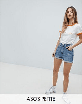DESIGN Petite denim mom short in vintage blue