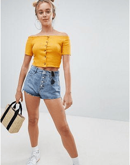 Bershka join life buttoned up short in blue