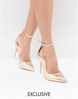 Lost Ink Rose Gold Ankle Strap Pumps