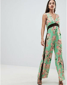 DESIGN jumpsuit with lace detail in soft floral print