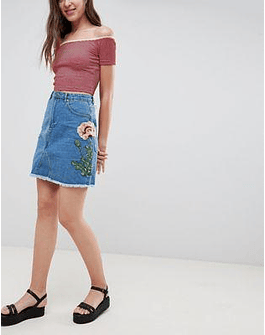 Influence Floral Embroidered Denim Skirt