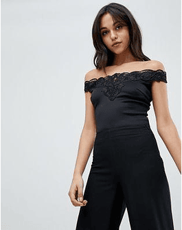 Lipsy Cutwork Lace Bardot Bodysuit