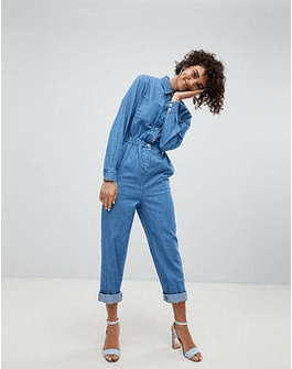 DESIGN denim utility jumpsuit in blue