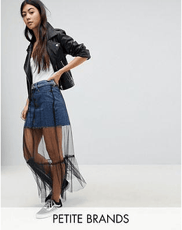 Noisy May Petite Denim Skirt With Mesh Overlay