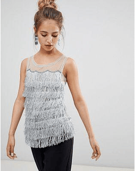 QED London Fringe And Mesh Top